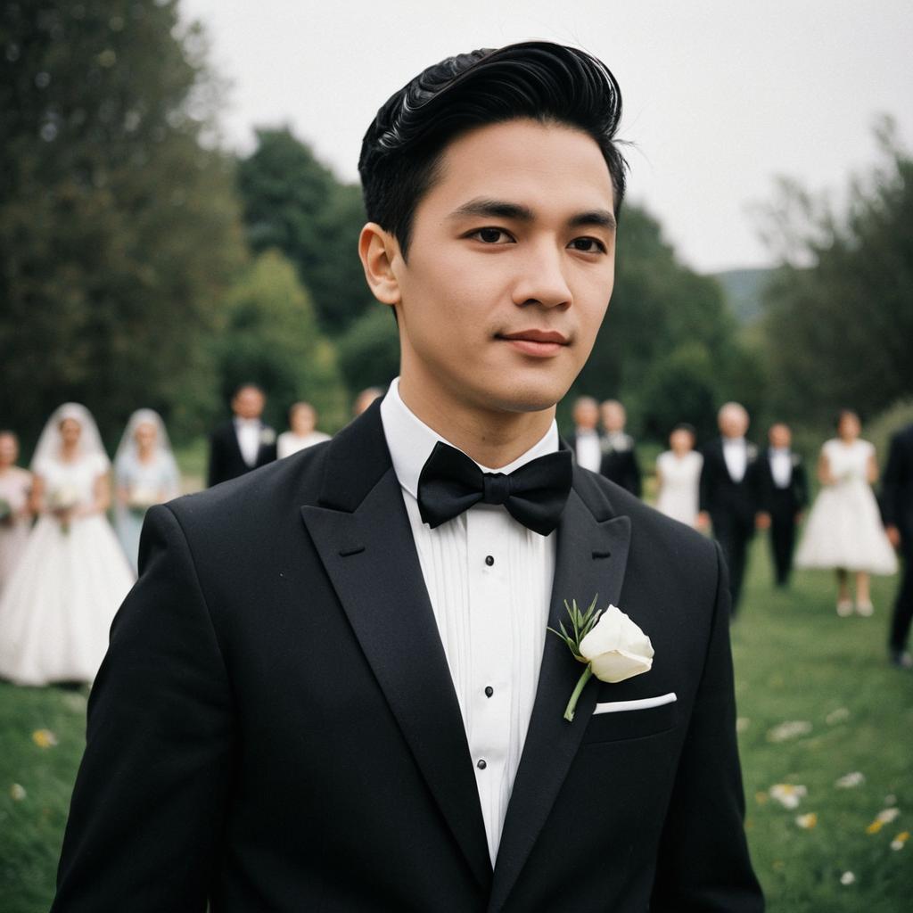 Groom in Tuxedo at Elegant Outdoor Wedding