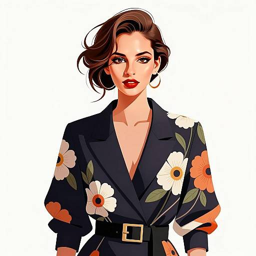 Stylish Woman Wearing Floral Blazer - Digital Illustration