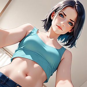 Young Woman in Blue Crop Top