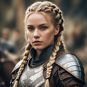 Confident Woman in Medieval Armor