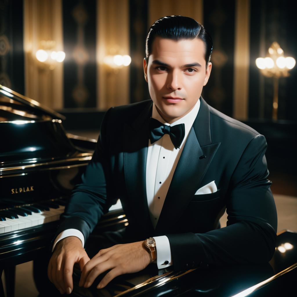 Elegant man in tuxedo at grand piano