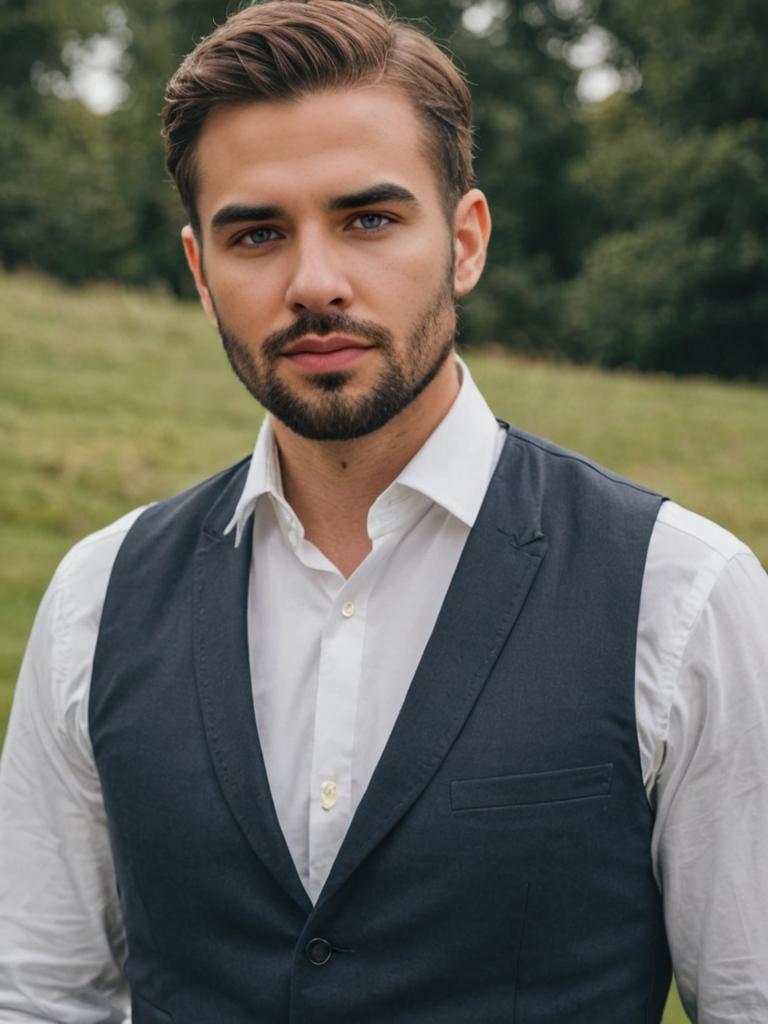 Confident Man in Stylish Waistcoat Against Nature