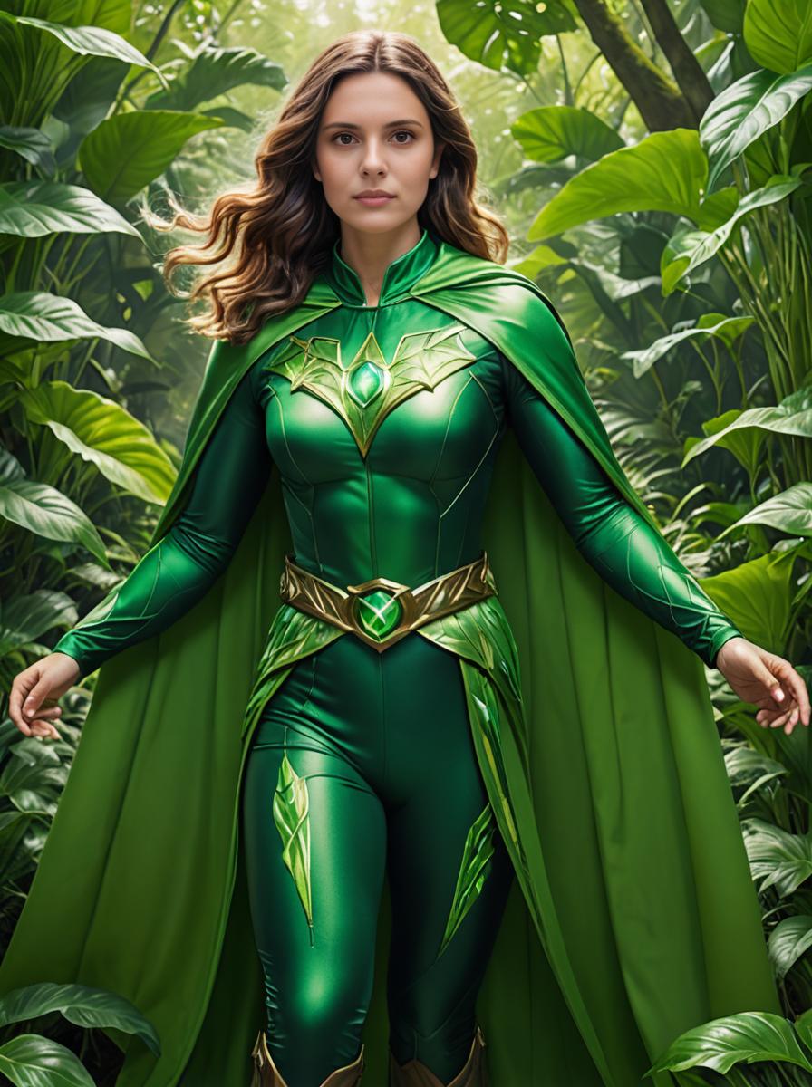 Woman in Green Superhero Costume