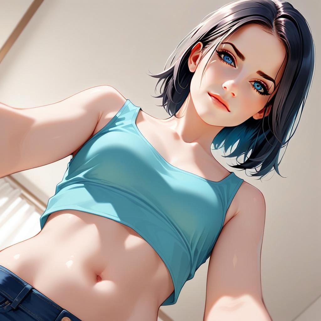 Young Woman in Blue Crop Top