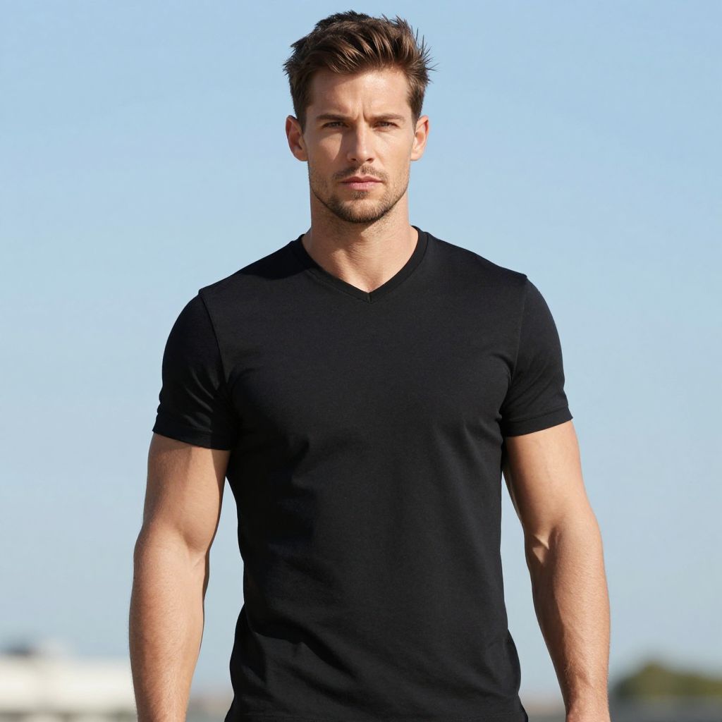 Confident Man in Black V-Neck T-Shirt Outdoors