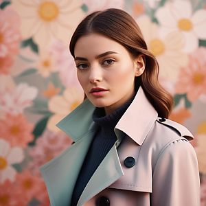 Confident Woman in Pastel Flower Backdrop