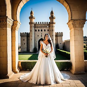 Radiant Bride in Majestic Castle Setting