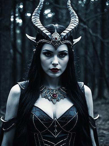 Photorealistic Dark Fantasy Lilith Goddess Woman Cosplay with Horned Headdress