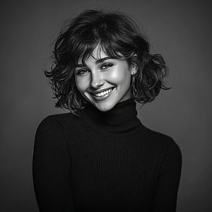 Black and White Portrait of a Smiling Woman