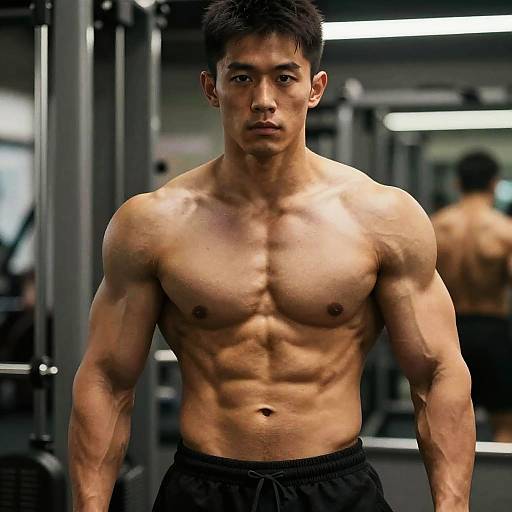 Muscular Young Man with Defined Abs in Gym