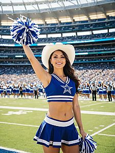 Cheerful Woman in Cheerleading Outfit on Football Field