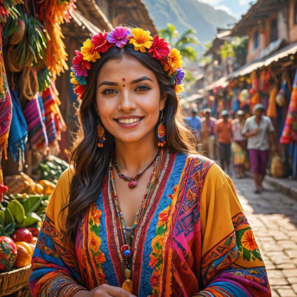 Vibrant Peruvian Woman in Traditional Attire