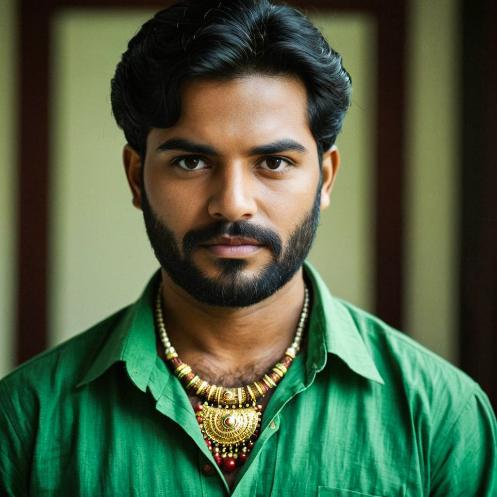 Young Man in Traditional Telugu Dress with Gold Jewelry
