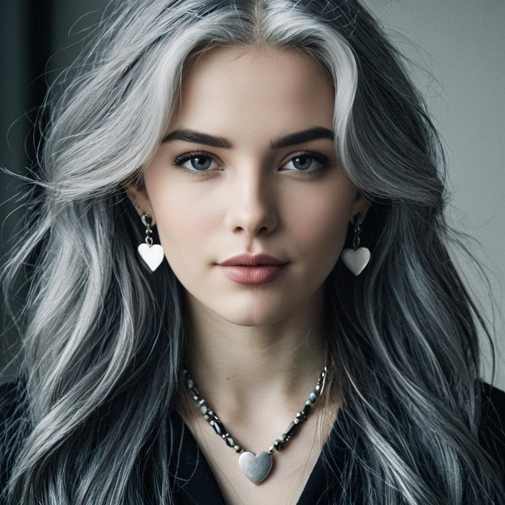 Young Woman with Grey Hair and Heart Jewelry Young Woman with Grey Hair and Heart Jewelry