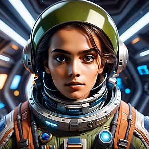 Young Woman in Futuristic Astronaut Suit