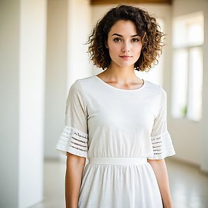 Confident Young Woman in Elegant White Dress