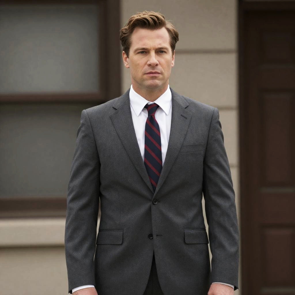 Man in Grey Suit and Tie Standing Outside Building