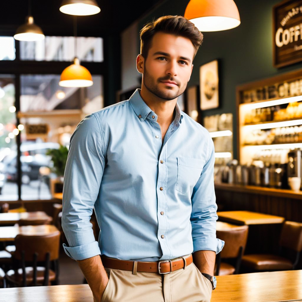 Stylish Young Man in Cozy Café