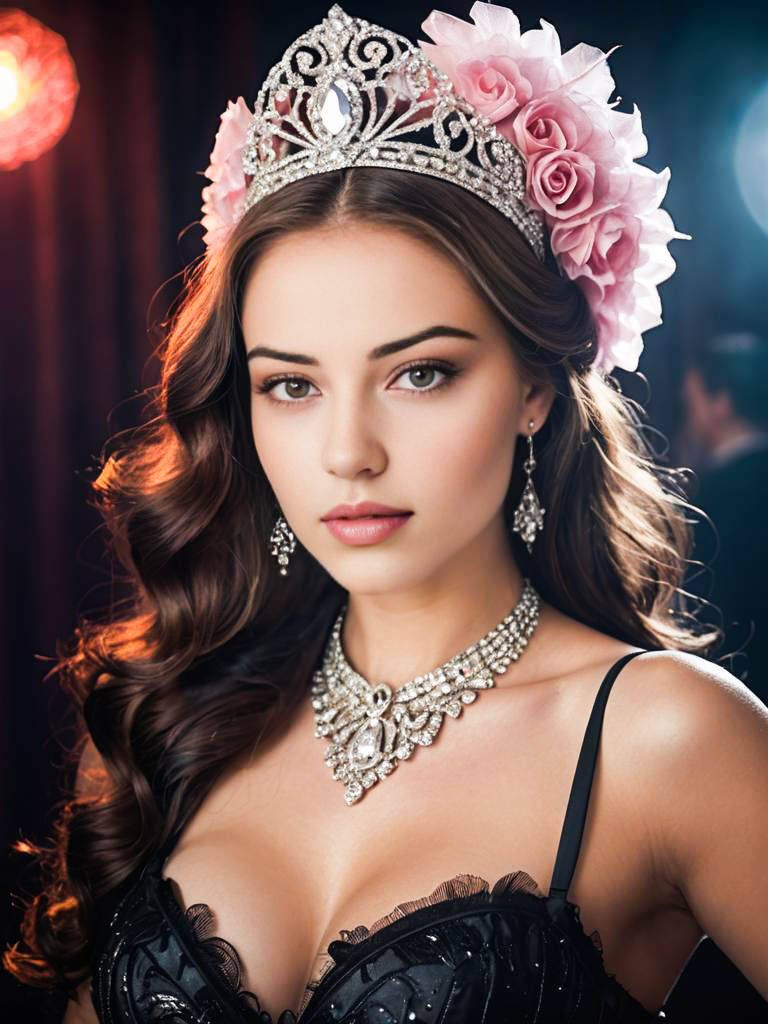 Elegant Young Woman with Tiara and Flowers