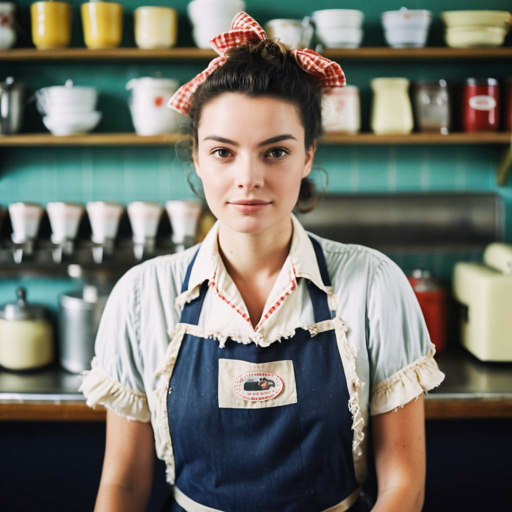 Vintage Diner Woman in Retro Attire