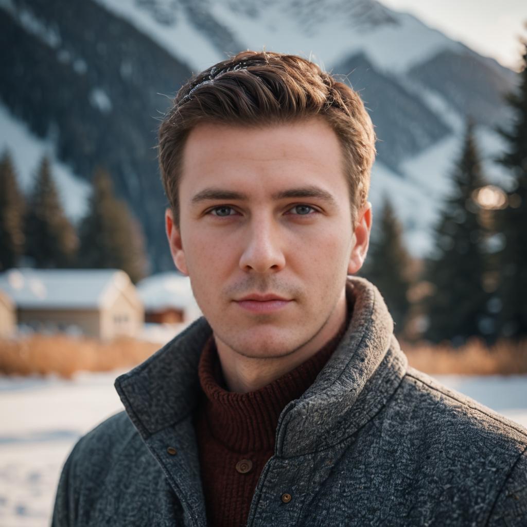 Confident Young Man in Winter Landscape