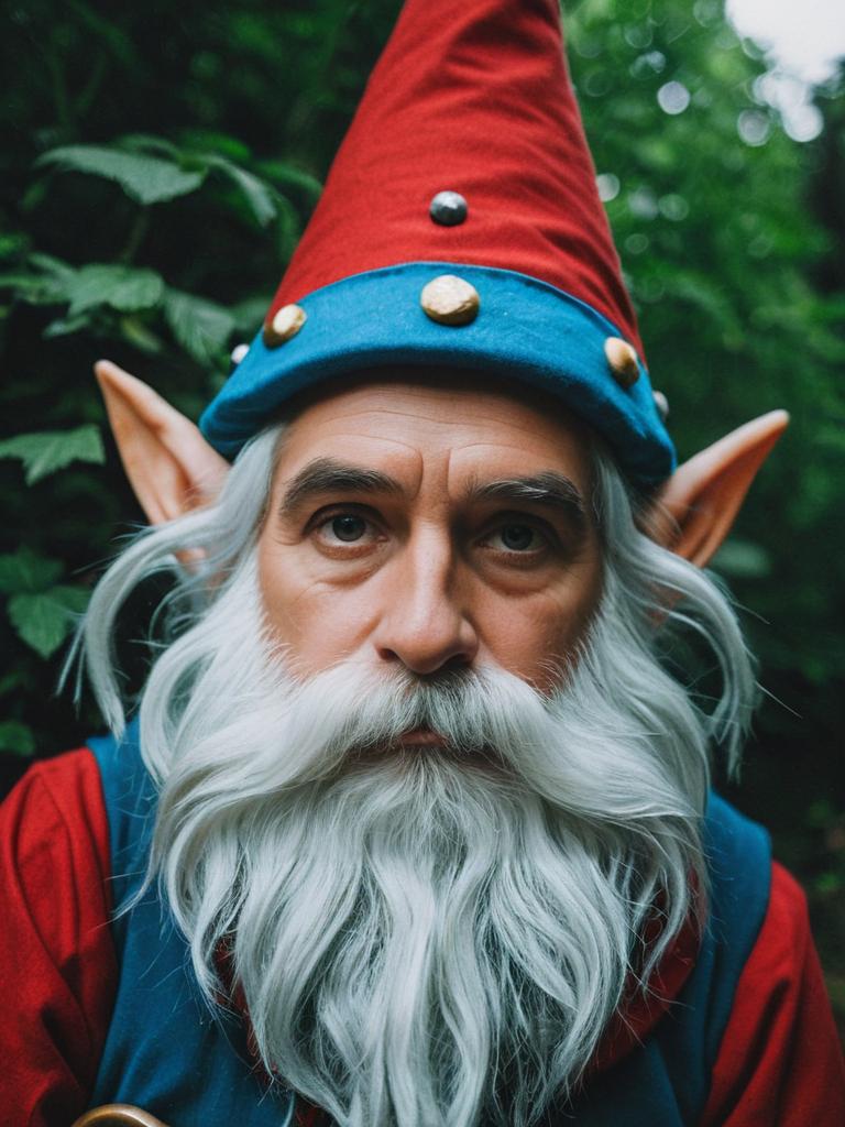 Photorealistic Whimsical Man in Gnome Costume Portrait