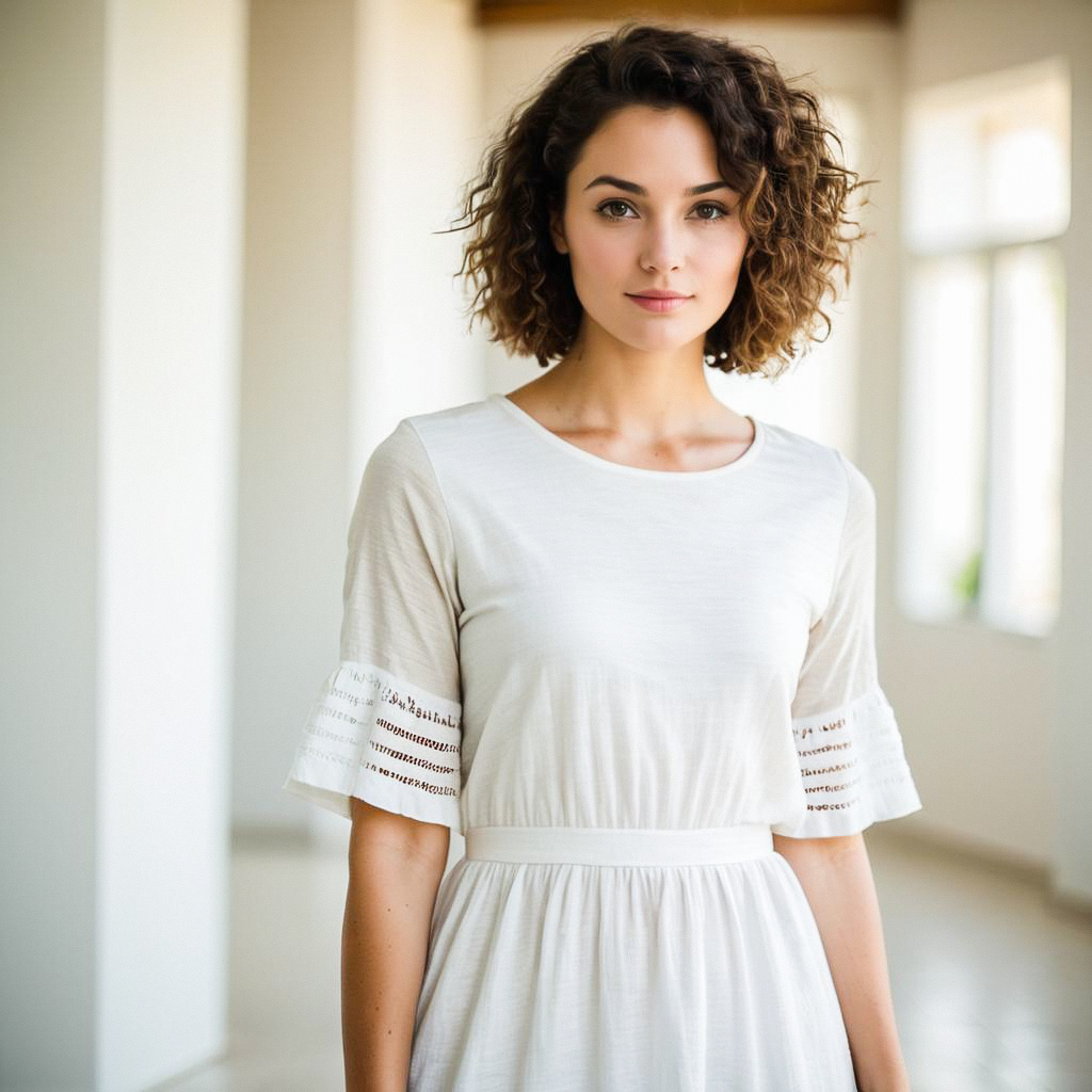 Confident Young Woman in Elegant White Dress Confident Young Woman in Elegant White Dress