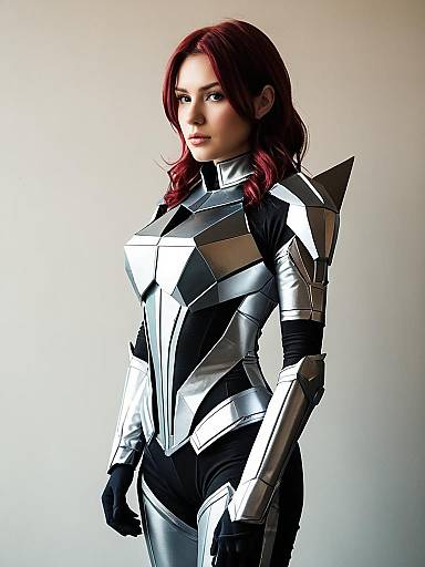 Woman Cosplay Wearing Realistic Meta Armor Costume Sci-Fi Outfit