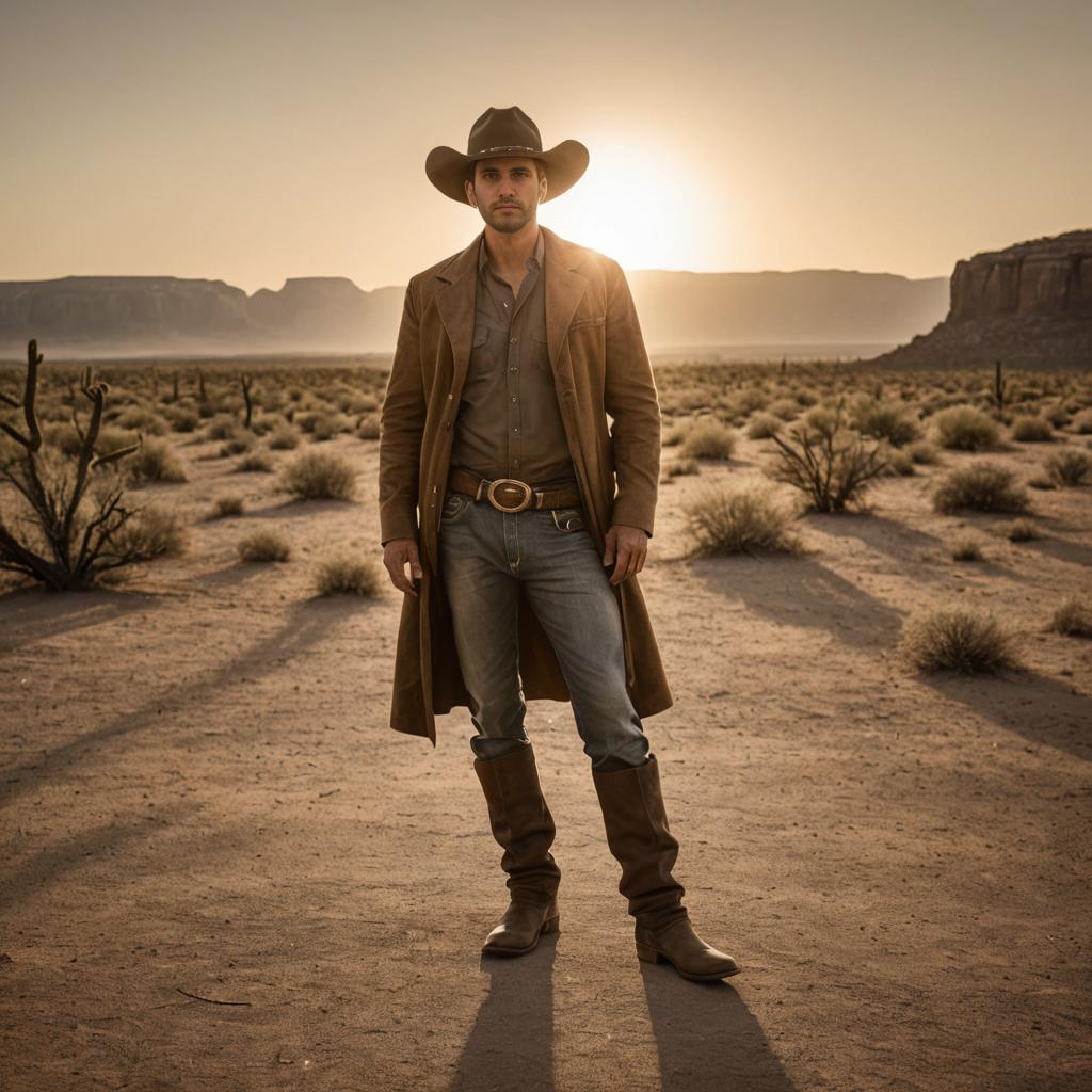 Cowboy Portrait in Desert at Sunset