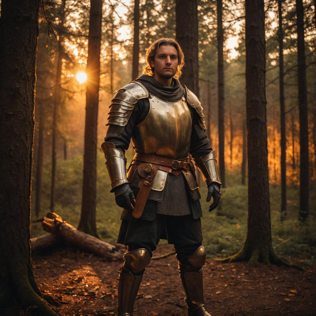 Medieval Knight in Sunlit Forest