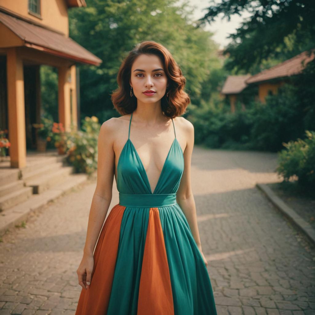 Confident Woman in Elegant Halterneck Gown