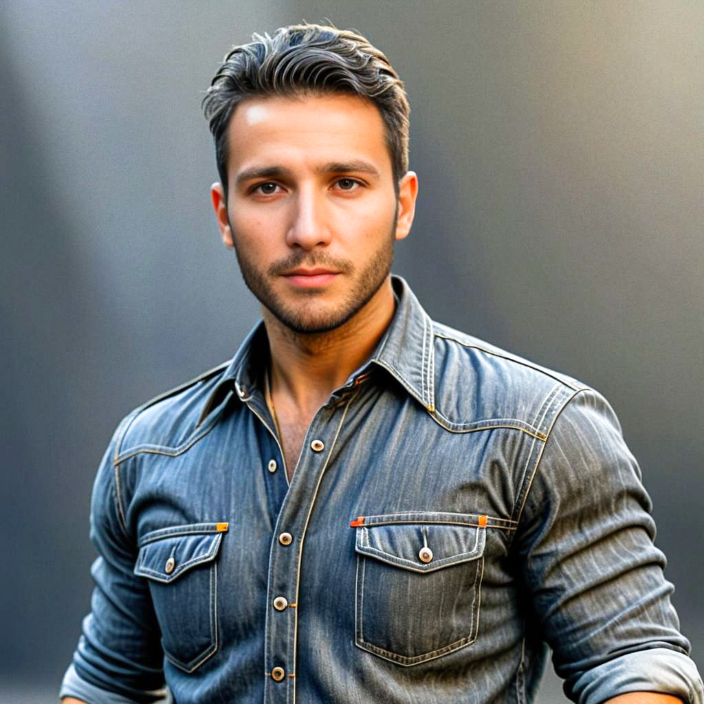 Confident Young Man in Denim Shirt