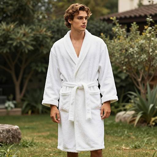 Extra Thick White Man's Dressing Gown Robe in Garden
