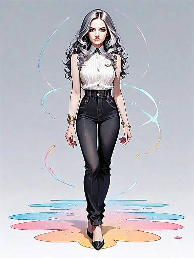 Realistic Comic Style Full Body Portrait of Woman in Casual Chic Outfit