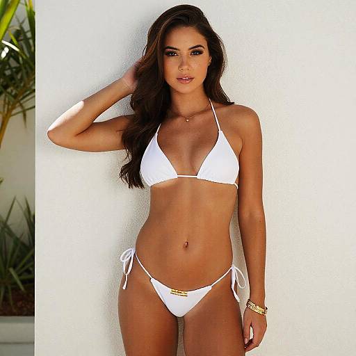 Woman in White String Bikini Posing Outdoors