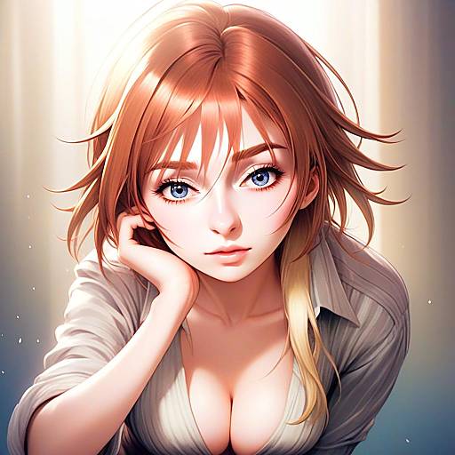 Aketa Mikoto Anime Style Portrait of Woman with Blue Eyes and Reddish-Brown Hair