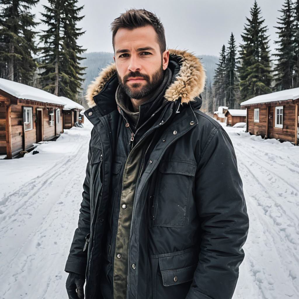 Rugged Man in Snowy Landscape