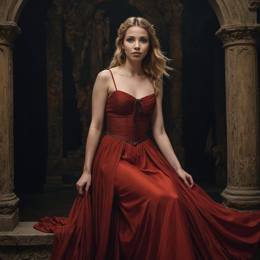 Majestic Woman in Red Silk Dress - Bandit Queen Goddess