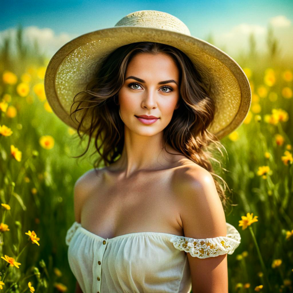 Young Woman in Yellow Flower Field