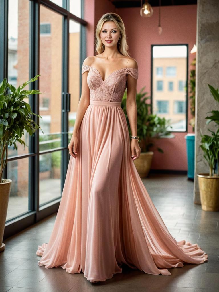 Elegant Woman in Blush Pink Gown