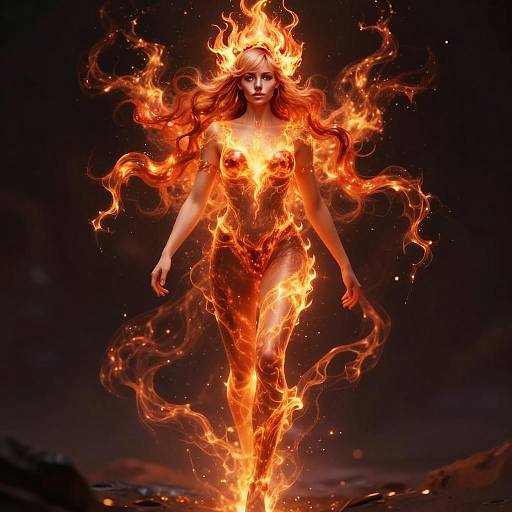 Fiery Woman Surrounded by Flames Digital Fantasy Art