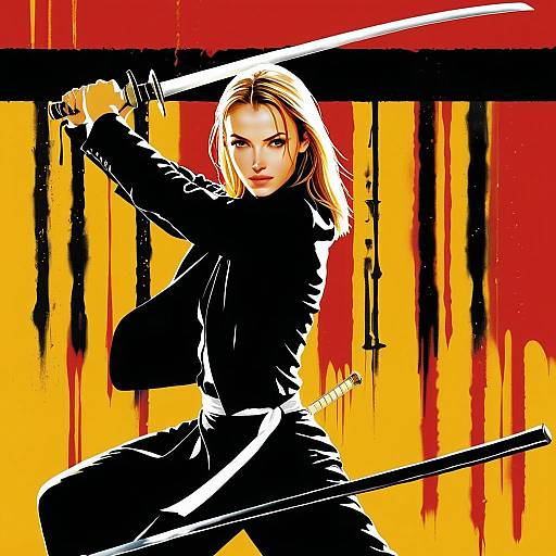 Woman Martial Artist with Katana Sword in Graphic Pop Art Style