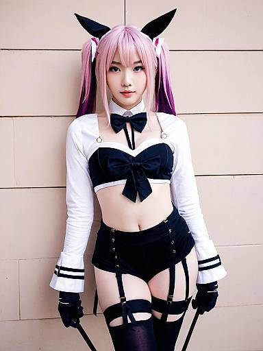 Astolfo Saber Fate Anime Cosplay Woman in Black and White Outfit