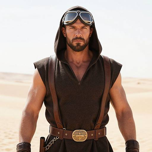 Man in Post-Apocalyptic Desert Outfit with Vintage Goggles