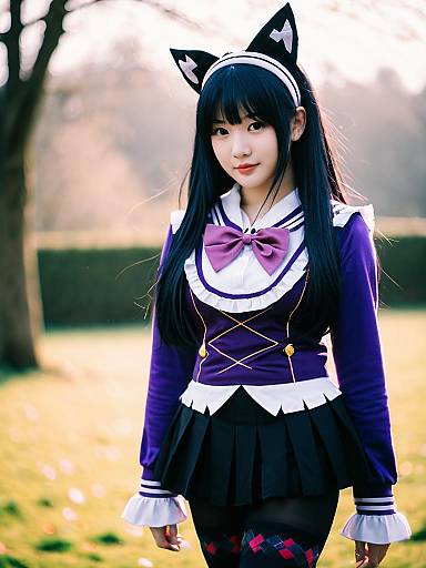 Akemi Homura Magical Girl Cosplay in Outdoor Portrait