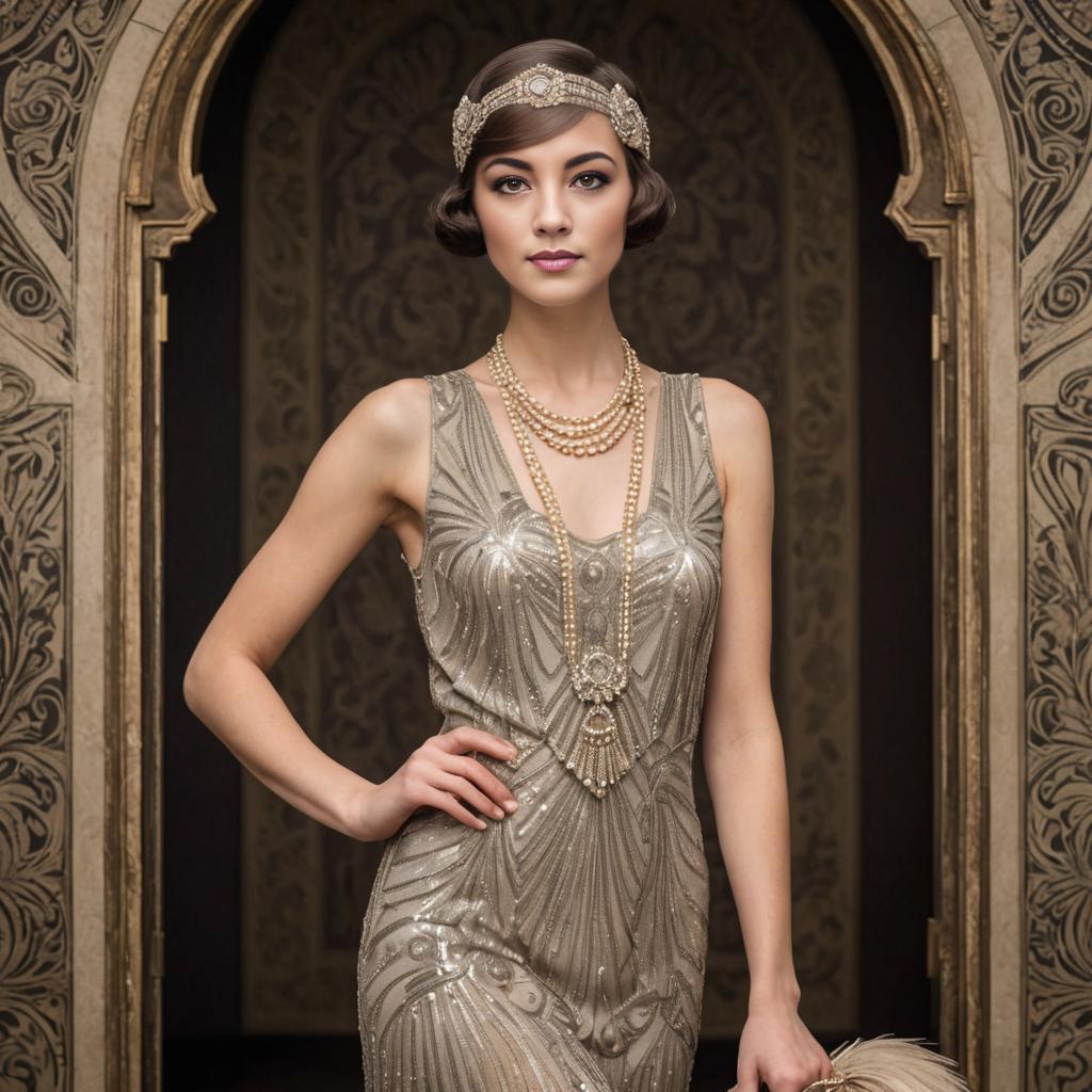 Glamorous 1920s Flapper Woman Inspired by The Great Gatsby