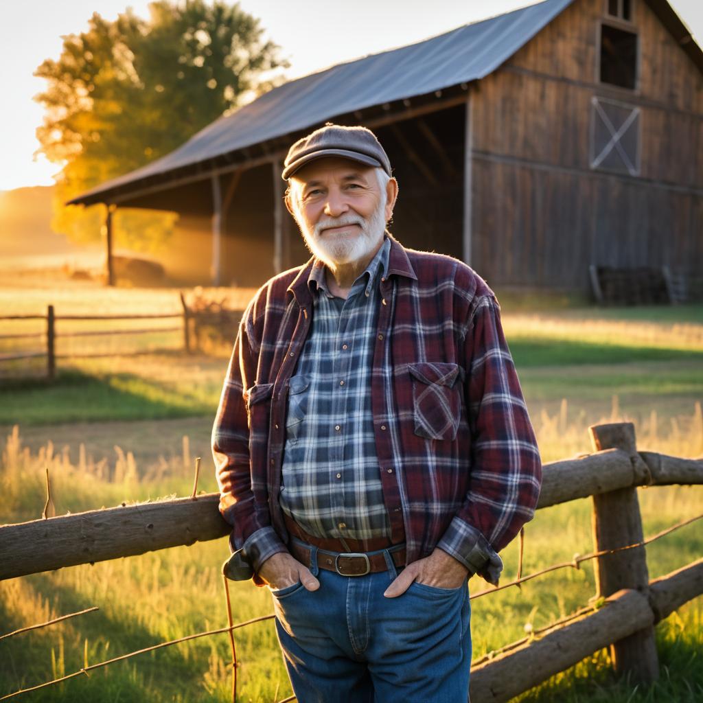 Elderly Man by Wooden Fence at Sunset