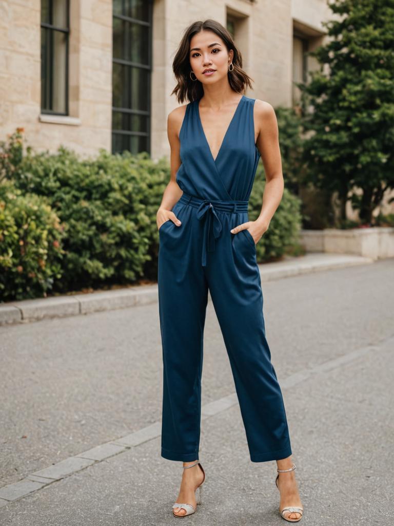 Chic Woman in Stylish Jumpsuit