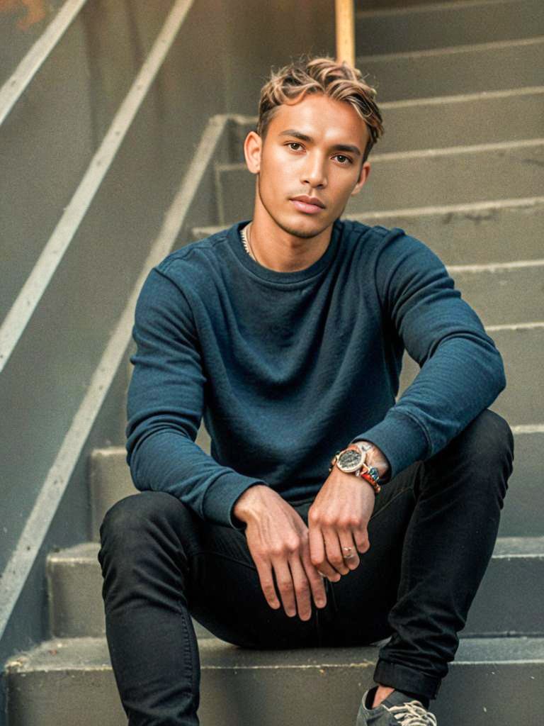 Stylish young man on staircase