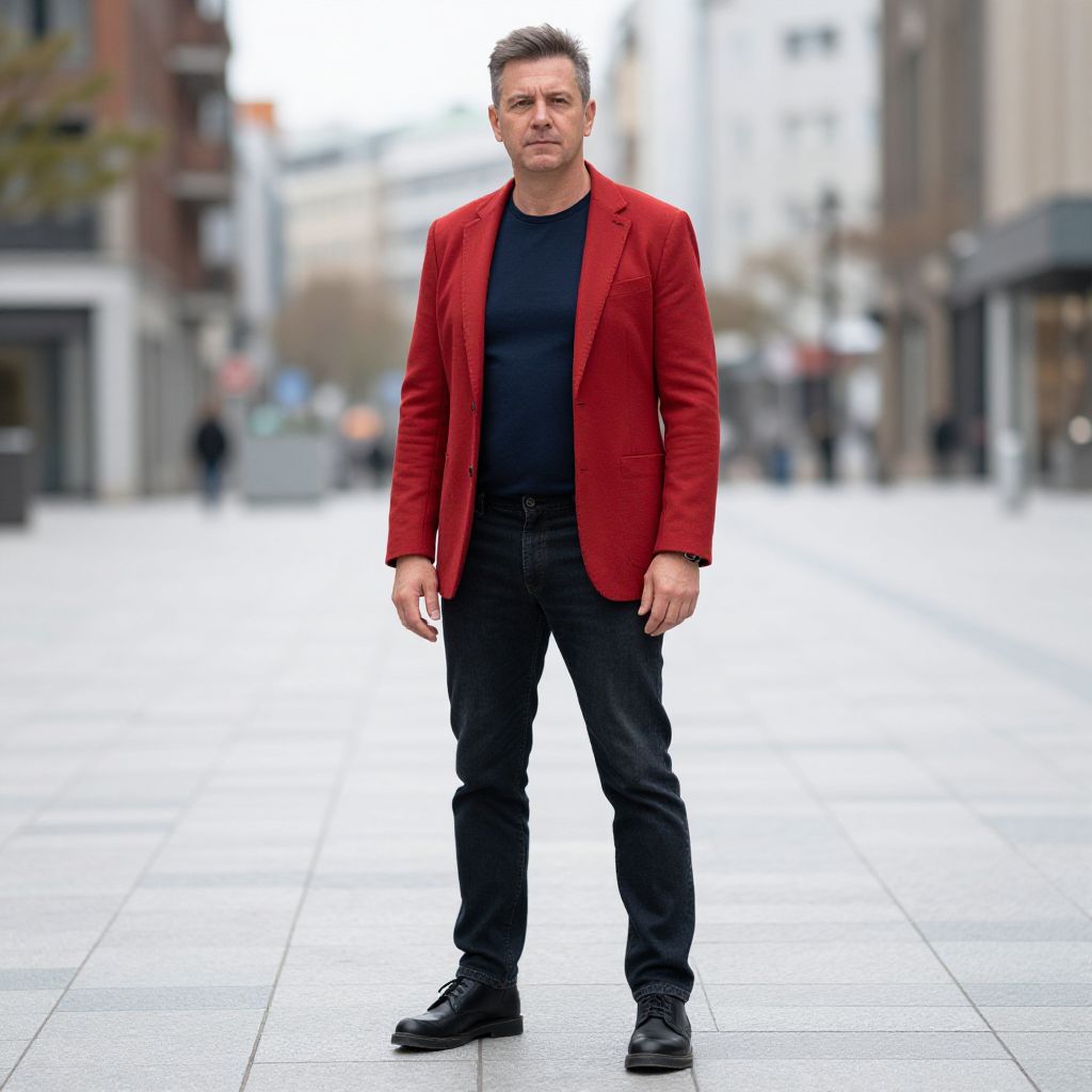 Confident Man in Red Blazer Urban Street Style